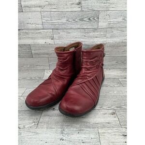 Rockport Red Leather Ankle Boots Womens Size 6.5M Side Zip Comfort Casual